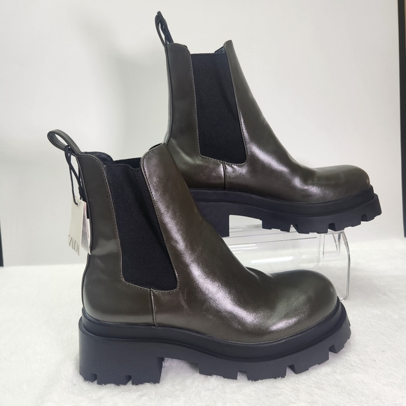 Zara Olive Ankle Boots Size 39 USA 8 - Picture 2 of 9